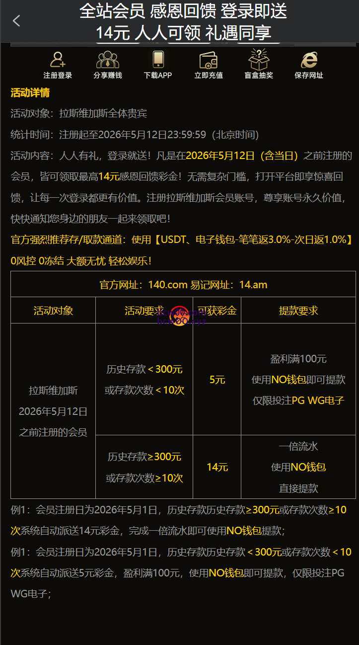 【回馈彩金】拉斯维加斯140✅【送5-14】-彩金网